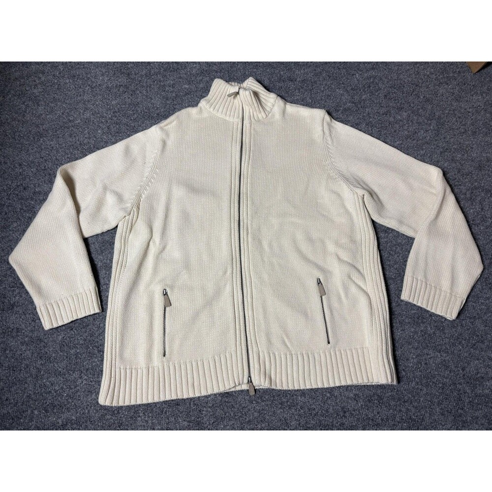 Lauren Ralph Lauren Sweater Womens L White 100% Cotton Knit Full Zip Mock Neck